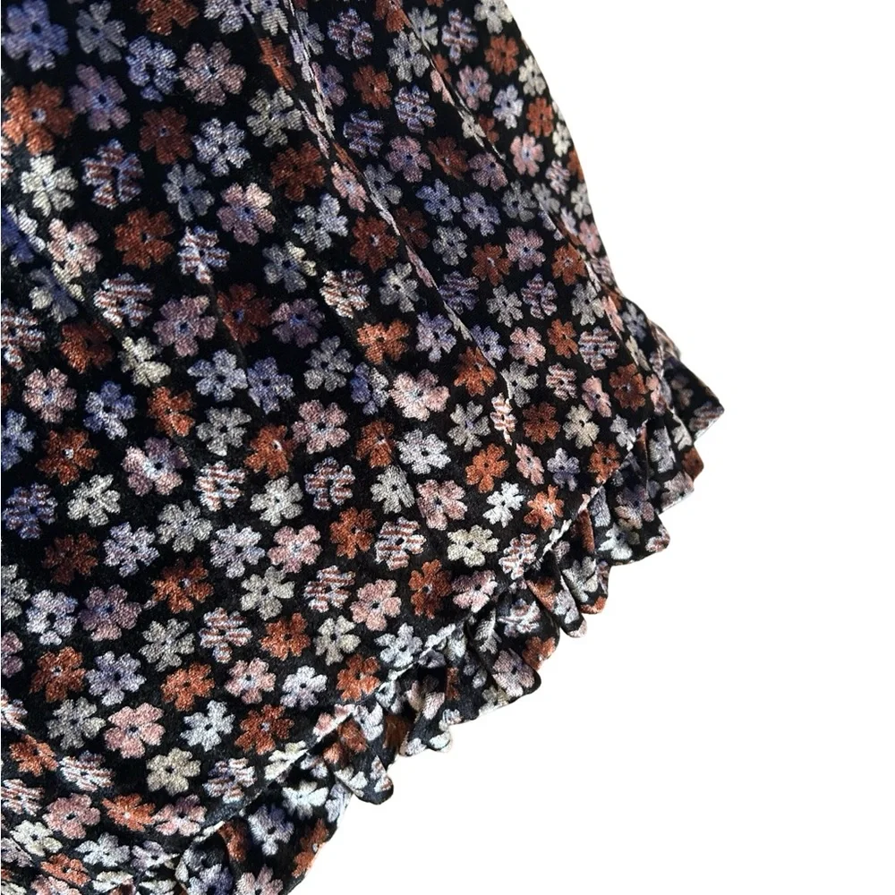 Madewell Burnout Velvet Charcoal Petite Blooms Tulip-Sleeve Ruffle Blouse Med - Picture 12 of 14